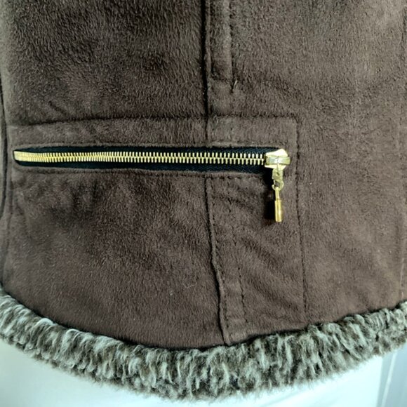 St John Sport Faux Suede Vest Sleeveless Jacket Brown Zip Faux Fur S - Picture 5 of 8